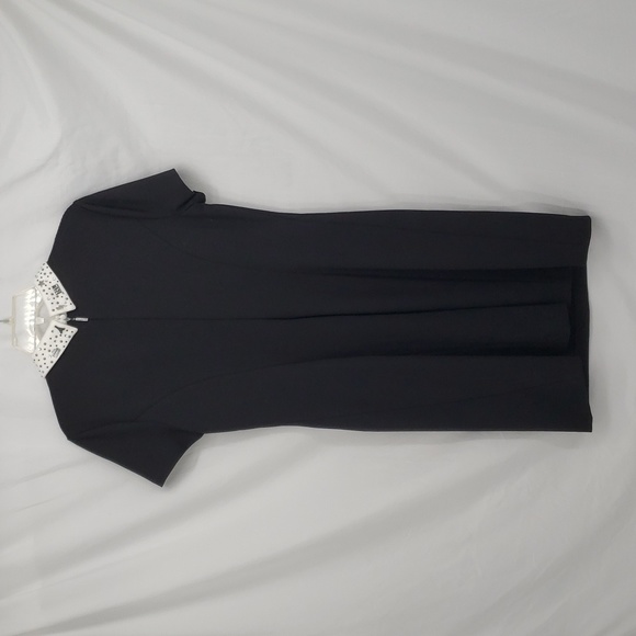 Karl Lagerfeld Studded Collared Mini Dress Black White Silver Mirrored Accents 8 - Picture 8 of 17